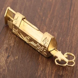 1set Vintage gold Lock + Key 42mm Old Chinese Retro Brass Padlock Antique Decor Flower Bird Jewelry Wooden Box Case Door bag