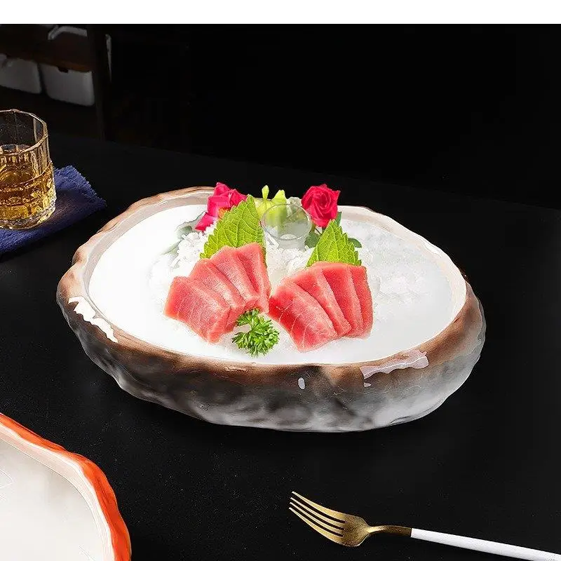 Ceramic Dinner Plate Restaurant Irregular Sashimi Dessert Fish Plates Fruit Salad Household Utensils