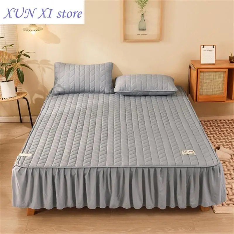 

New Thicken Cotton Mattress Pad Protector Quilted Fitted Topper with Bed Skirt for Home Hotel Skin-friendly Durable Bed Cover