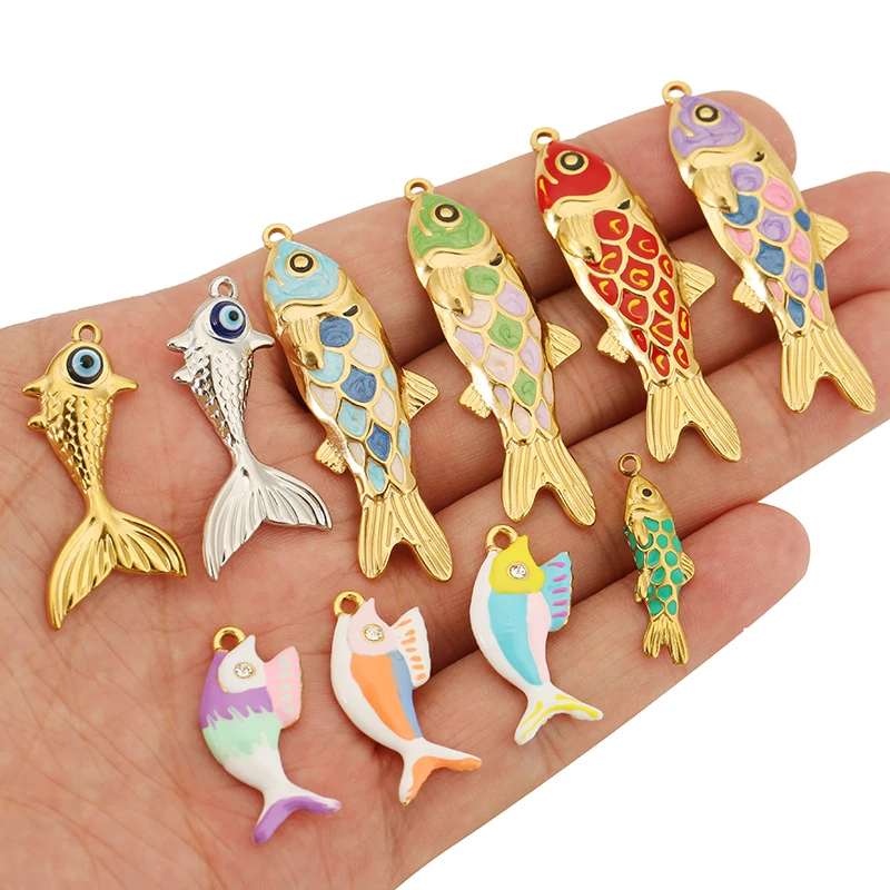 2pcs/lot Stainless Steel Enamel colorful Fish Charm Pendants for DIY Bracelets Earrings Necklace Jewelry Making Accessories - Image 6