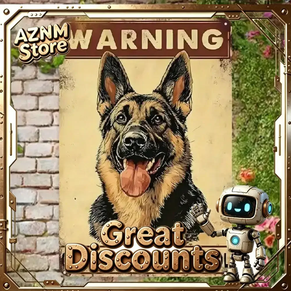 Funny Beware of German Shepherd Metal Sign 8x12 Inch Vintage Retro Wall Decor for Home Garage Man Cave