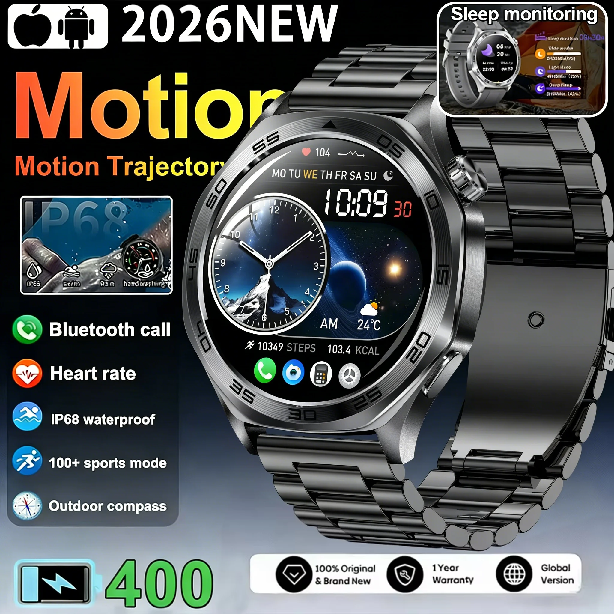 

Новые смарт-часы T-REX 3 для активного отдыха 2026 года, мужские, с HD AMOLED-экраном 1,46 дюйма, измерением пульса, Bluetooth-звонками, водонепроницаемостью 3ATM