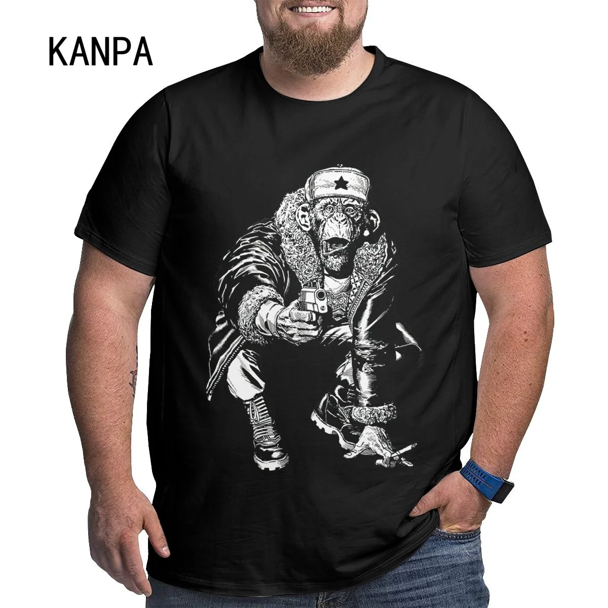 Stylish Summer Trendy Oversized Monkey Spear Cotton T-Shirt for Men with Funny Print - Casual Streetwear at Its Finest 6XL 5XL