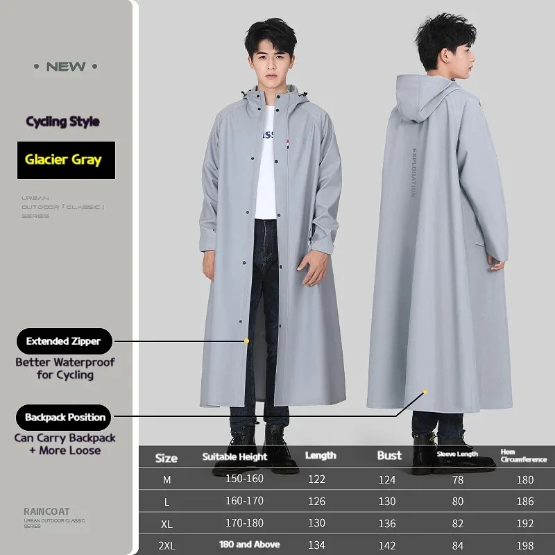 EVA Long Raincoat: Waterproof Zipper Rain Gear for Men & Women. Reusable Poncho with Pants, Portable Outdoor Travel Rain Jacket view 2
