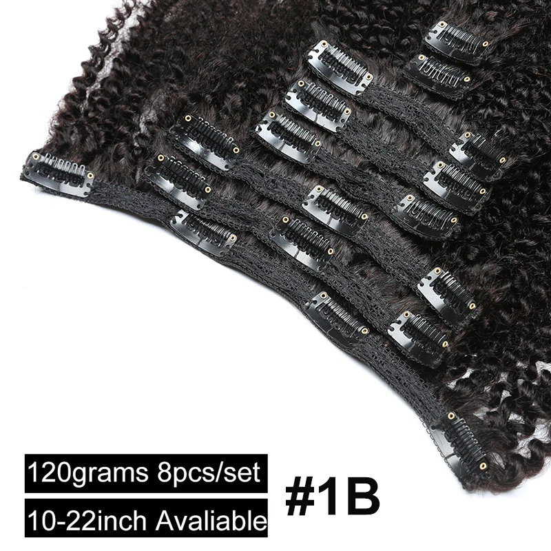 Clip nelle estensioni dei capelli capelli umani crespi ricci cuticola capelli Remy Clip ricci profondi Ins 8 pz/set 100g testa piena naturale nero 1B
