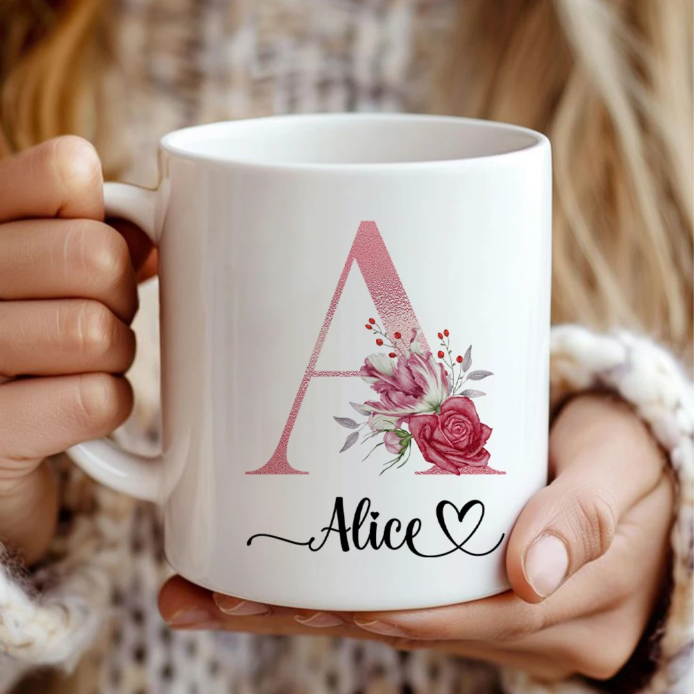 Personalized Name Initials Letter Ceramic Mugs Wedding Bride Bridesmaid Gifts Luxury Coffee Cups with Handgrip Travel Water Mugs