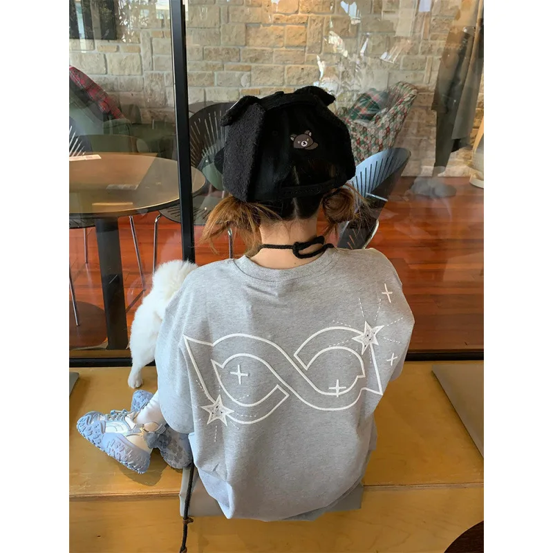 Women's Letter Print Summer T-Shirt, Star Print Tees Female, Casual Style 2025,short sleeve Tops Woman