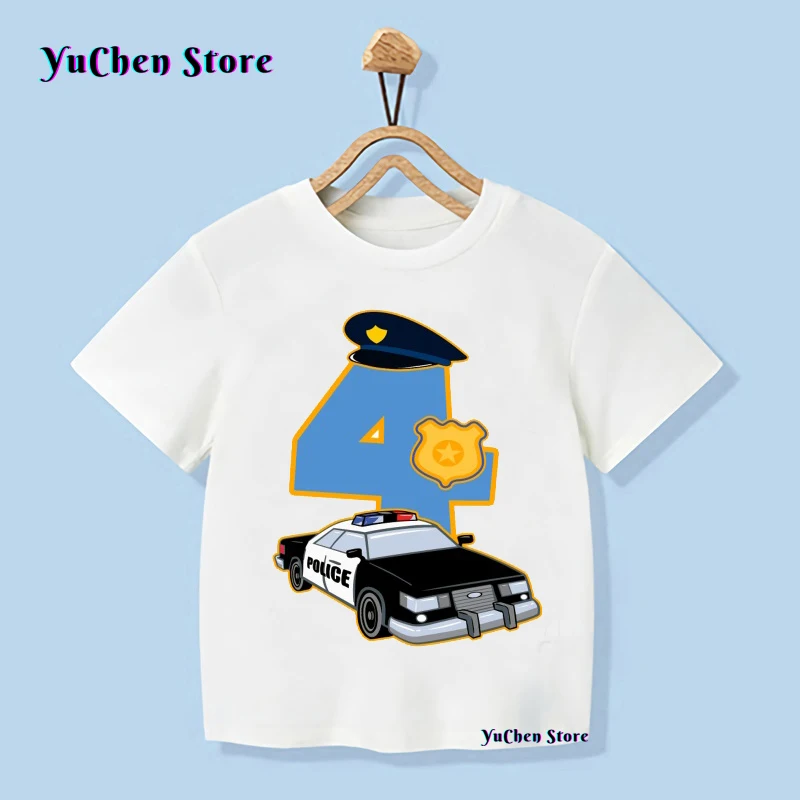 Policeman 1-9 Birthday Number Print T Shirt Children Police Car Birthday Boy T-shirts Boy&Girl Funny Gift Tshirt Present outfit