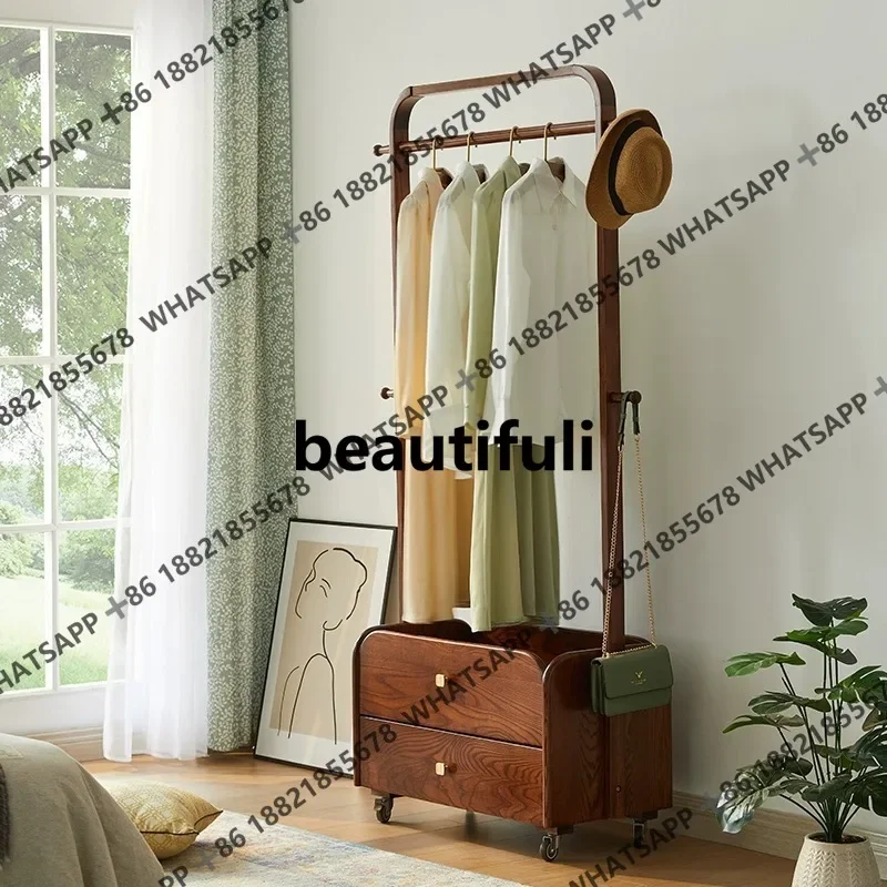 

X Вешалка от пола до потолка из цельного дерева с ящиком для хранения, встроенная многофункциональная вешалка для одежды