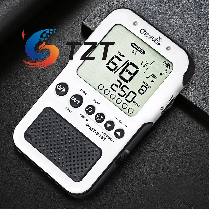 TZT Cherub WMT-918T Metrónomo sintonizador recargable 3 en 1 (negro/blanco/rosa/azul/rosa rojo) con soporte plegable para auriculares estéreo