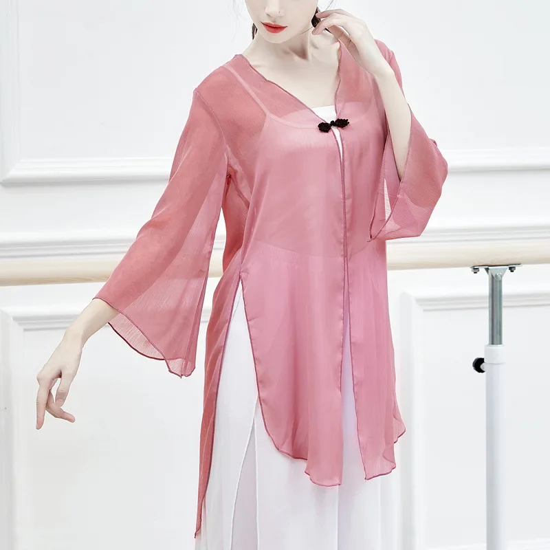 Klassischer Tanz, Übungskleidung, Körperreim, nationaler chinesischer Stil, Kunsttest, Hornärmel, Damen-Performance-Cardigan, Chiffon