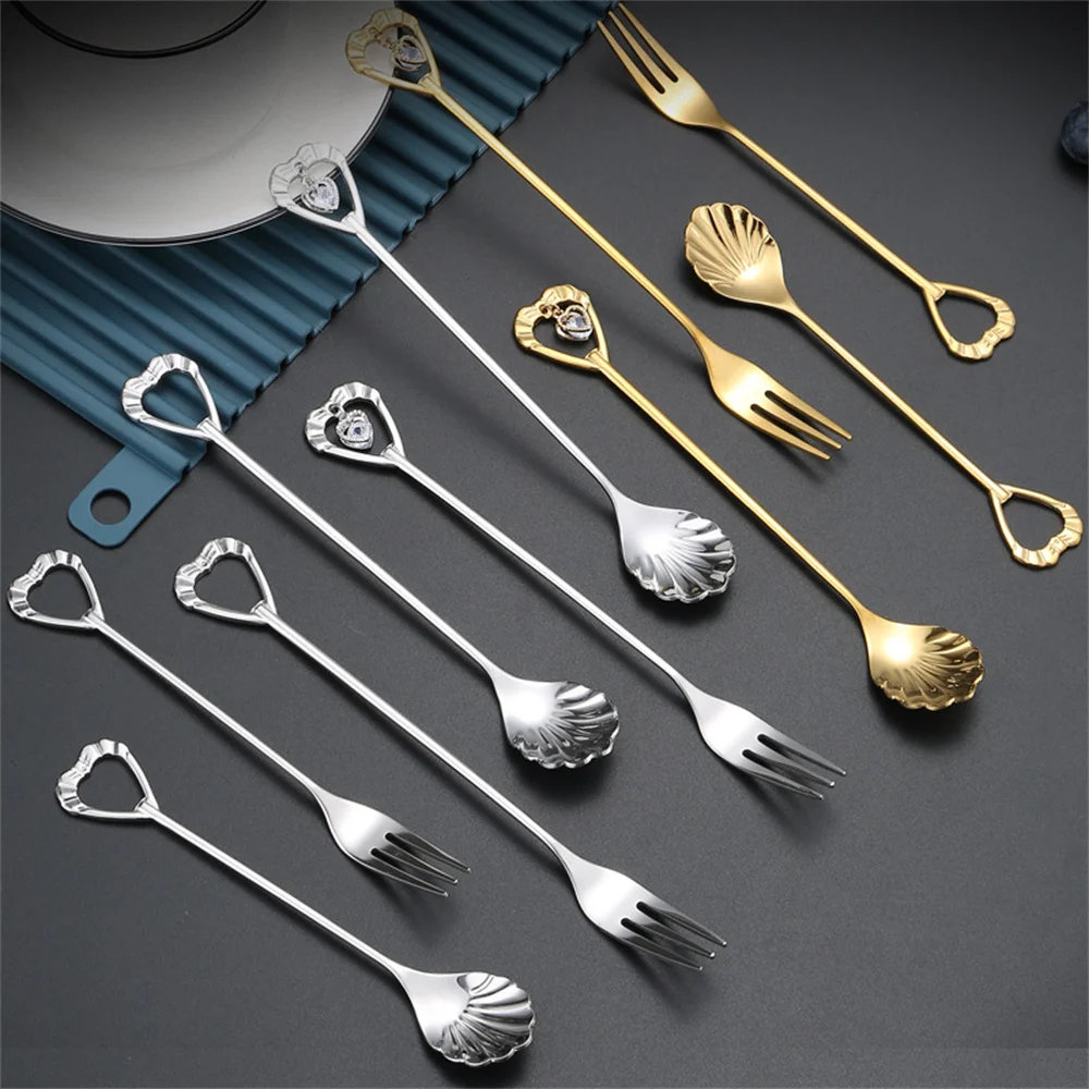 1/3/5PCS Shell Spoon Creative Stainless Steel Ins Wind With Hand Gift Fork Fruit Fork Modern Minimalist Pendant Spoon