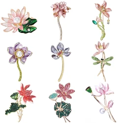 Rhinestone Lotus Brooches for Women Unisex Elegant Handmade Leaf Banquet Party Backpack Gifts Jewelry Accessories