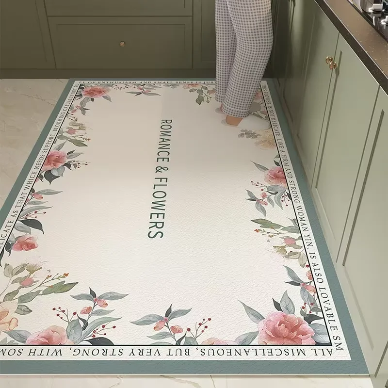 

Rug for Kitchen Large Carpet Waterproof Floor Mat Pvc Leather Non-slip Foot Mats Oil-proof Flower Elegant Home Decoration Rugs