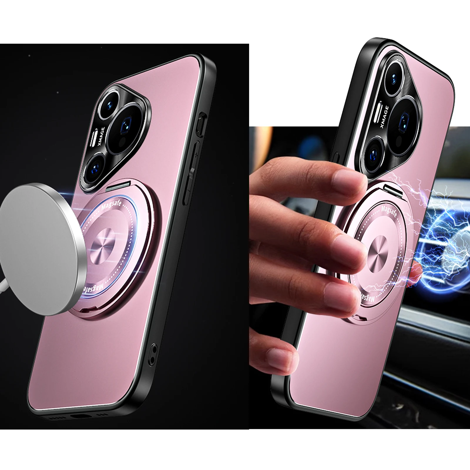 Shockproof Wireless Charging Magnetic Case for Honor 400 Pro Global Honor400, Matte Rotate Kickstand Hard Magsafe Phone Cover
