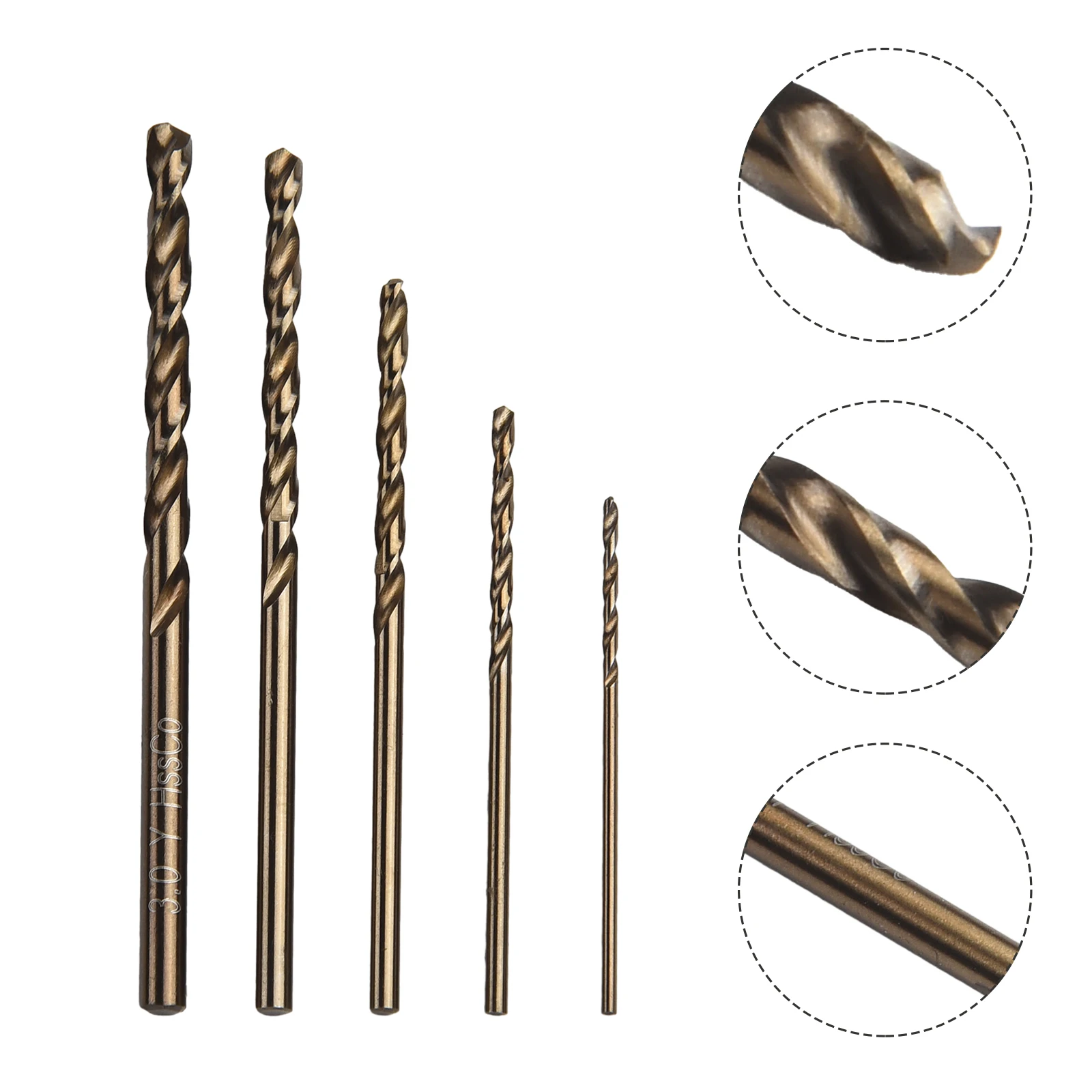 5Pcs M35 HSS-CO Cobalt Drill Bit Set For High Tensile Stainless Steels Drilling 135 Degree Split Point Tip 1/1.5/2/2.5/3mm