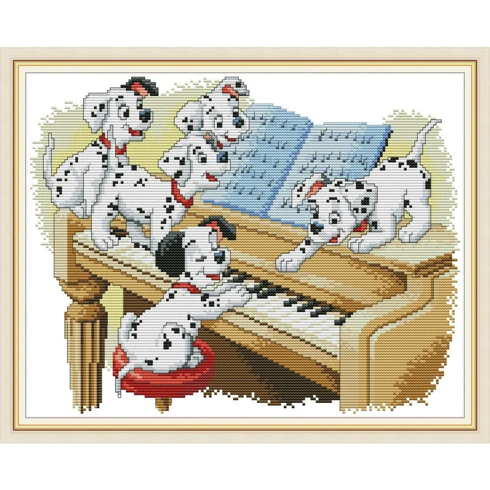 

Joy Sunday New Stamped Cross Stitch Ki,11CT/14CT/16CTDIY Easy Pattern Aida Fabric Embroidery Set-Dalmatians Playing The Piano