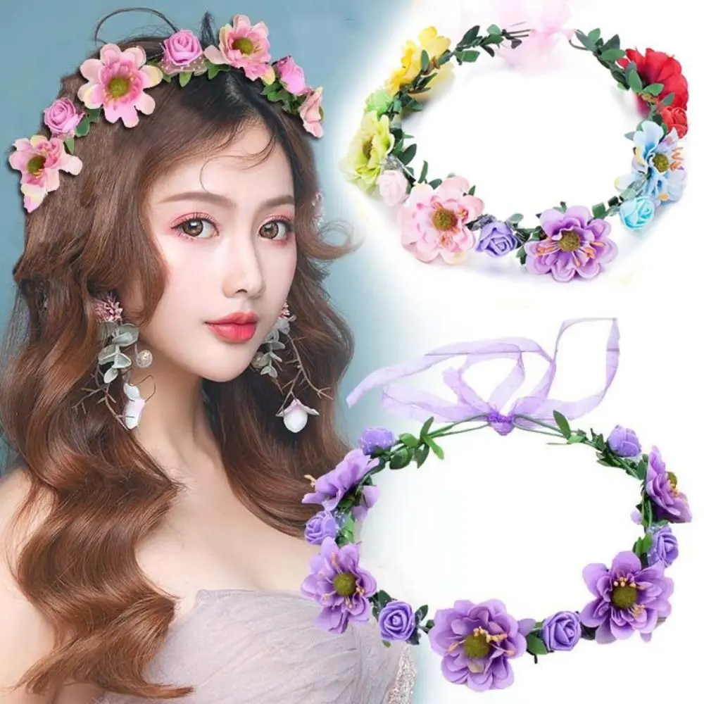 Hoop Party เลียนแบบดอกไม้แถบคาดศีรษะแฟชั่น Headdress ดอกไม้ Tiara แถบคาดศีรษะ Rose ดอกไม้มงกุฎดอกไม้แถบคาดศีรษะผู้หญิง Headwear