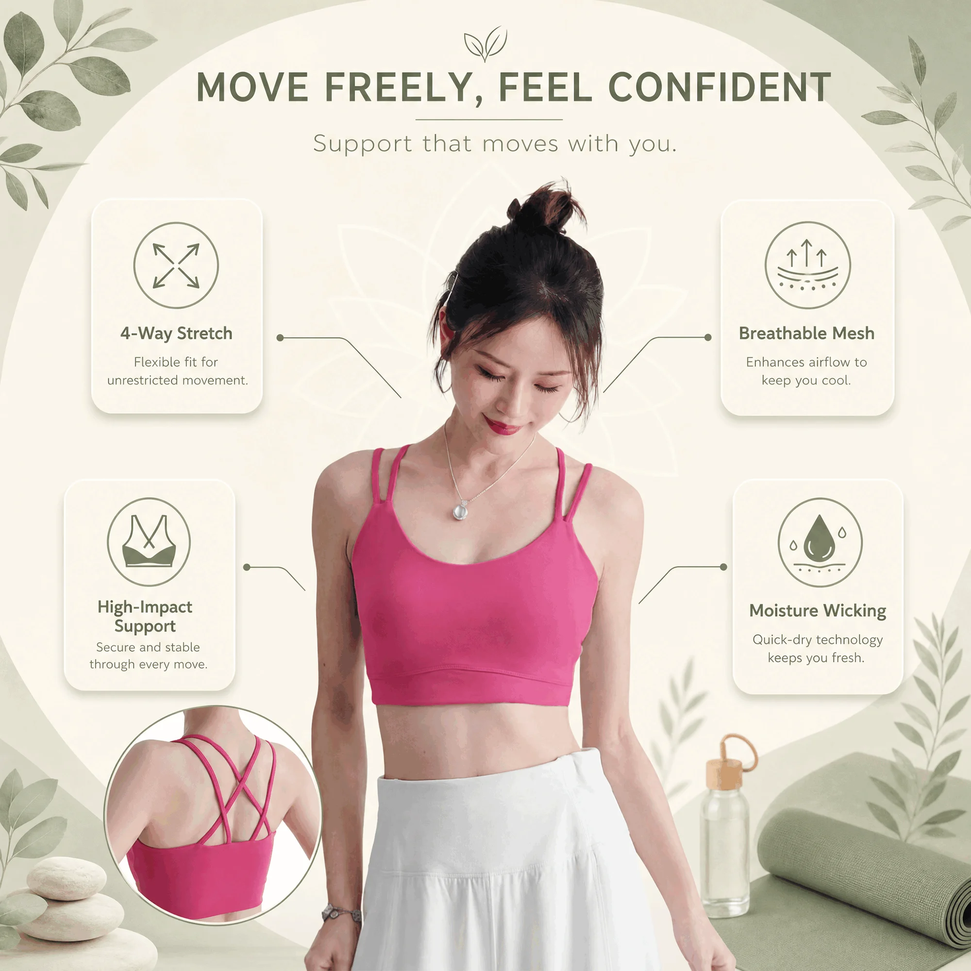 Women's Classic Style Close-Fitting Sports Vest Lady's Double Shoulder Strap Yoga Fitness Exercise Bra