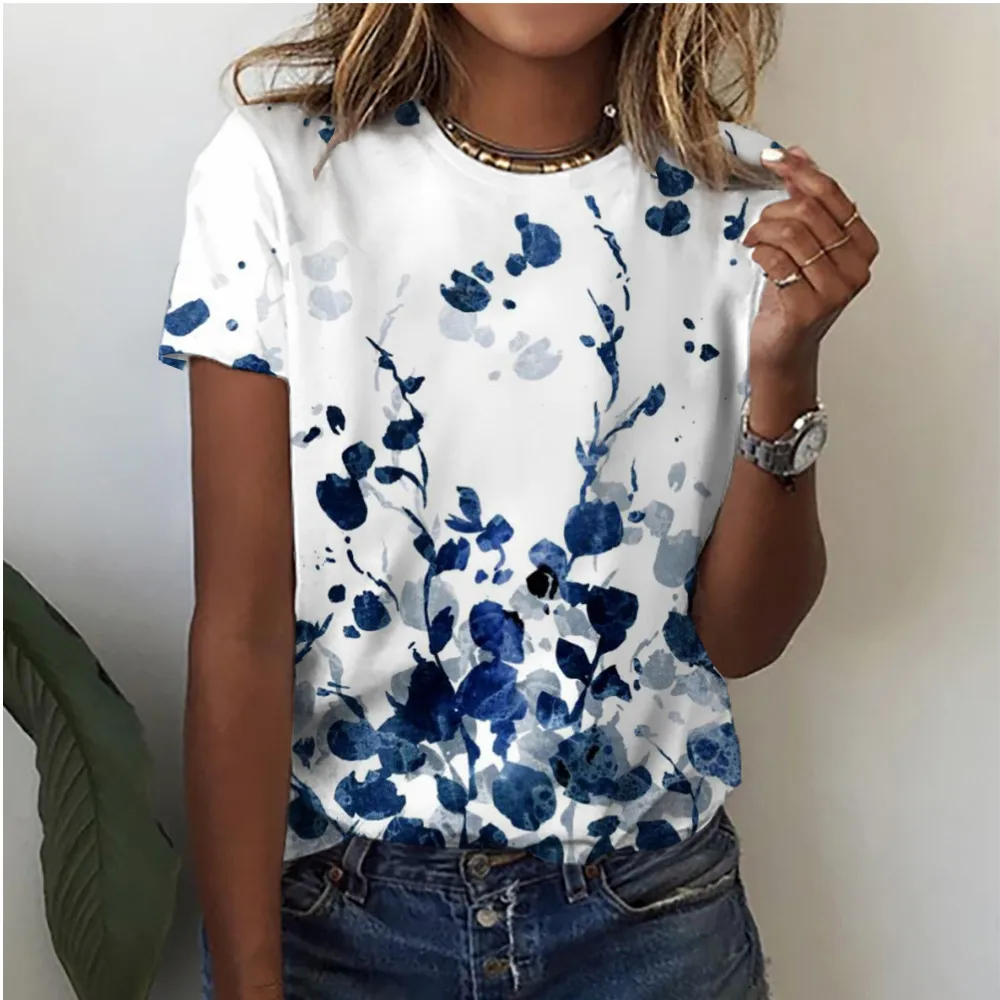 2024 Summer Women's Fashion Trendy Street Short Sleeve Round Neck High key Printed Half Work Loose Casual Sweet Cool T-shirt