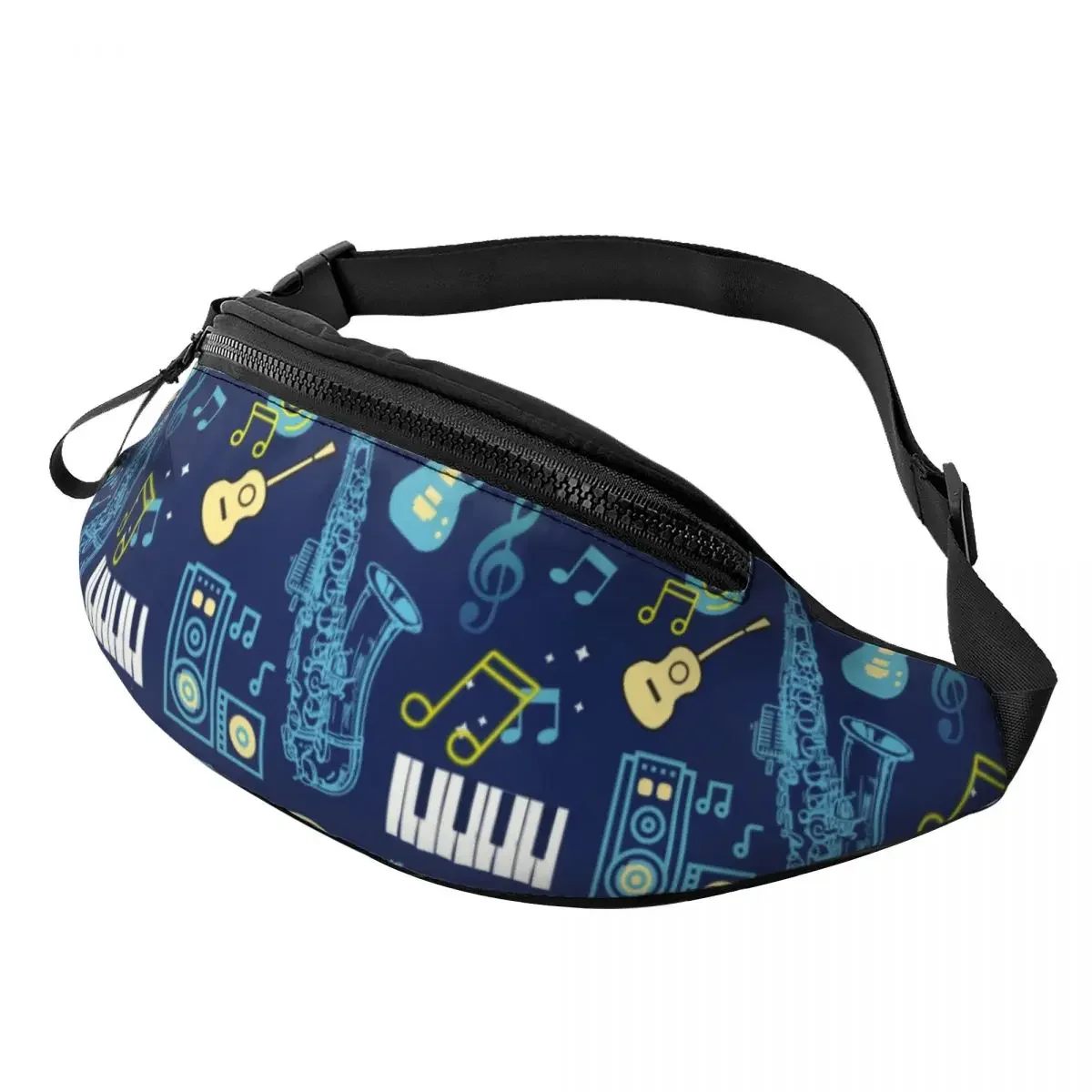 Heartbeat Music Notes Fanny Pack for Cycling Camping Women Men Sax Piano Guitar Pianist Crossbody Waist Bag Phone Money Pouch