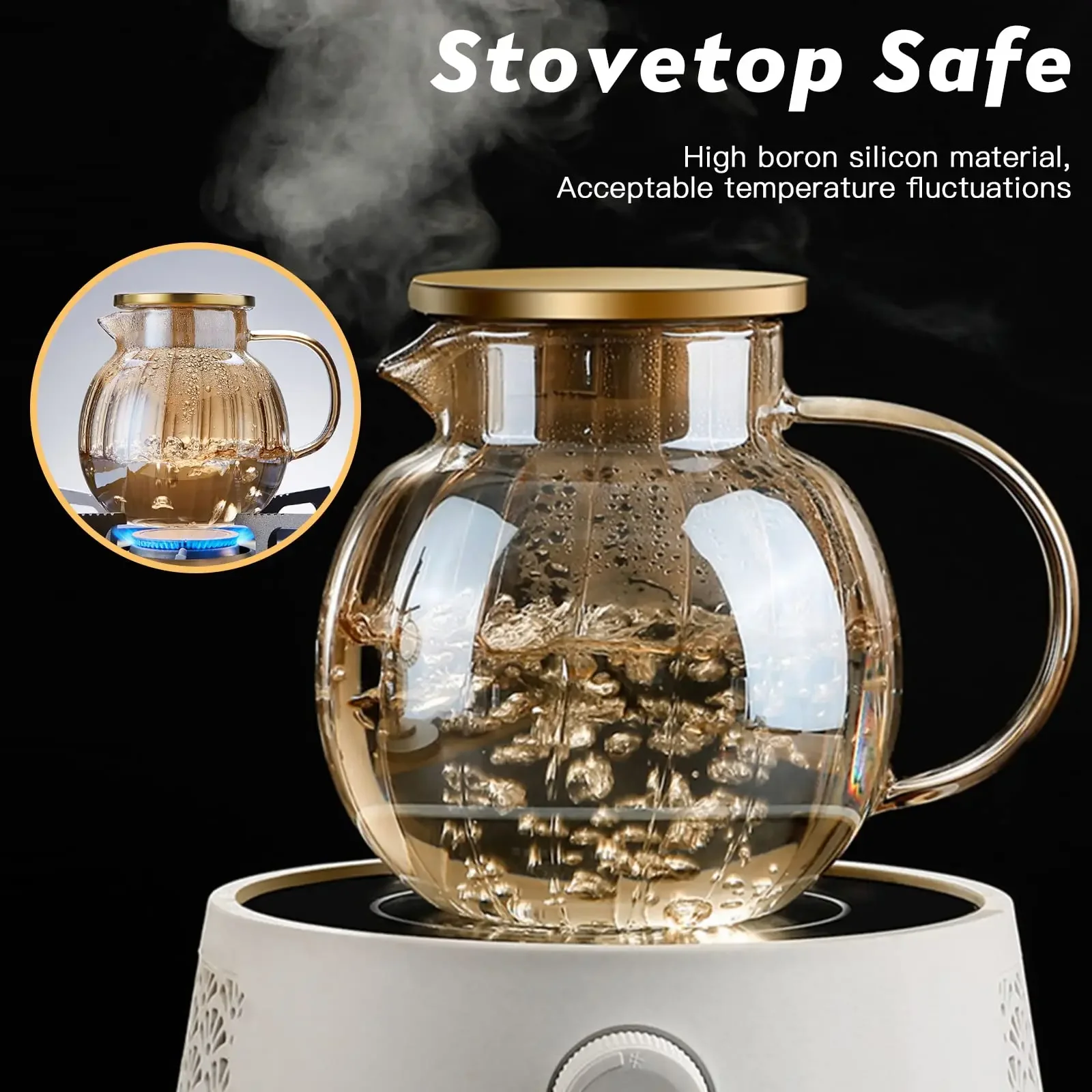 Glass Teapot Stovetop with Lid Microwave Safe Glass Tea Kettle, Durable Borosilicate Glass Teapot with Strainer,600ml Tea Cup