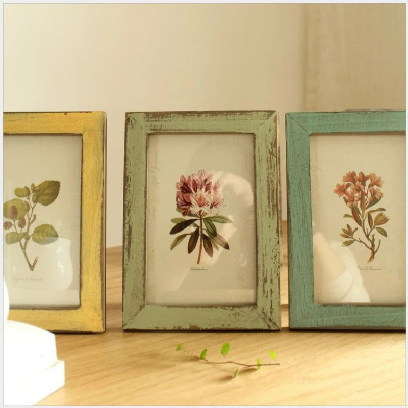 Zakka Japanese Retro Antique 4R Decorative Painting 6-inch Wooden Frame Solid Wood Frame Wedding Photos