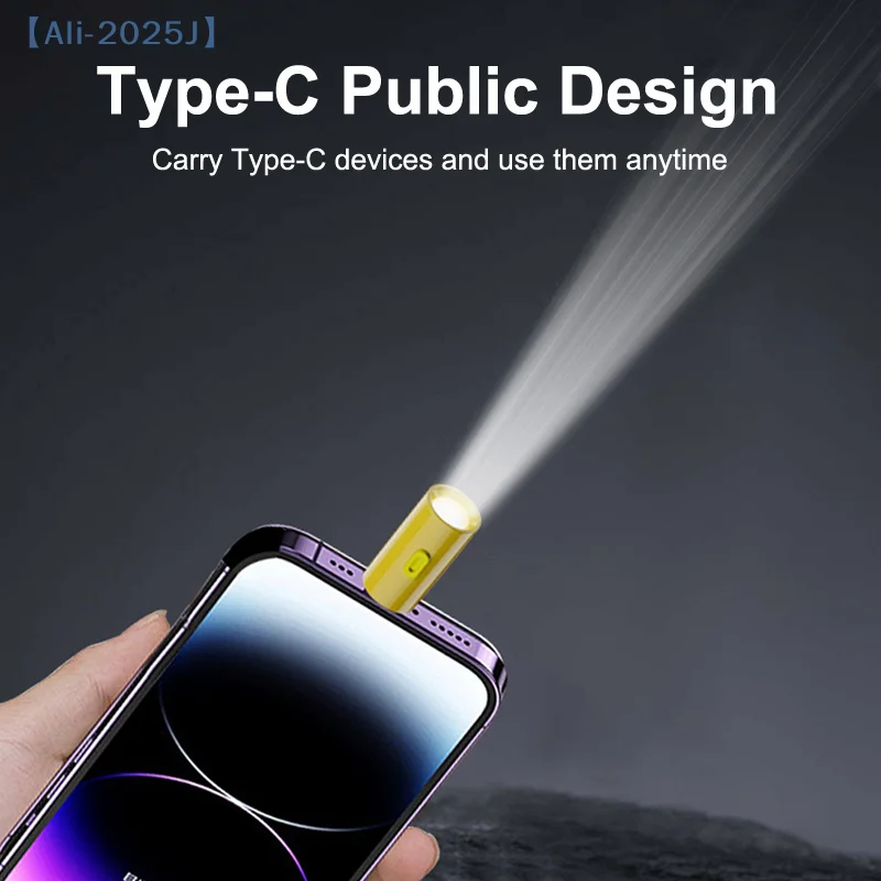 Mini LED Flashlight Strong Light Pocket Keychain Flashlight Powered By Type C Connectors Outdoor Hiking Camping Mini Flashlight