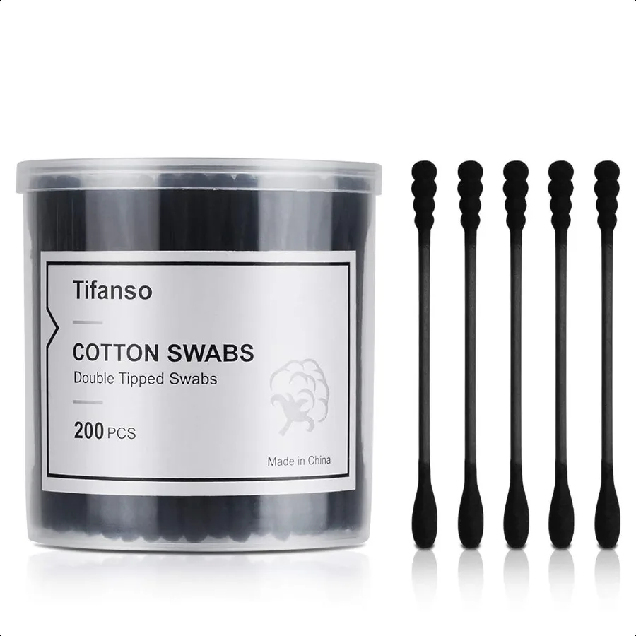 tifanso 200 Count Black Cotton Swabs Natural Black Double Tipped Cotton Buds CrueltyFree Ear Swabs ChlorineFree Hypoallergenic