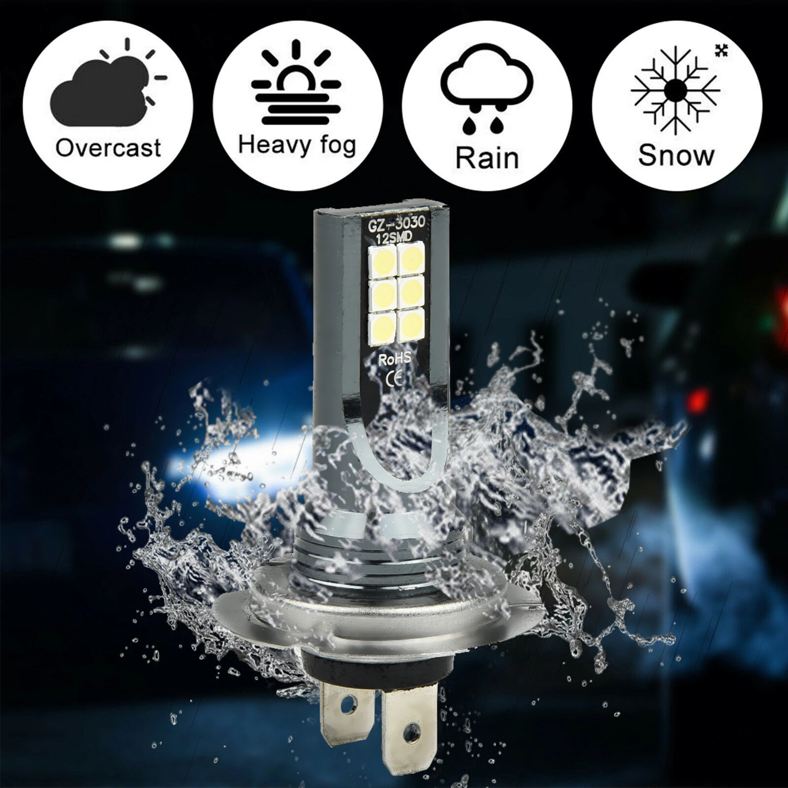 Headlight LED Light Bulbs 12-SMD Lighting 180 Degrees White 3030 LED 800lm Bright Error Free Fog Bulbs 100W/Bulb