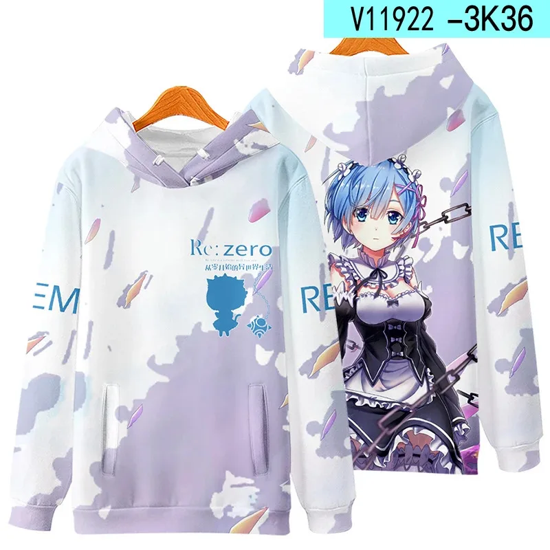 

3D худи для косплея Re Zero с принтом Эмирии, толстовка с Рем и Рам, спортивный костюм, уличная одежда для мужчин и женщин