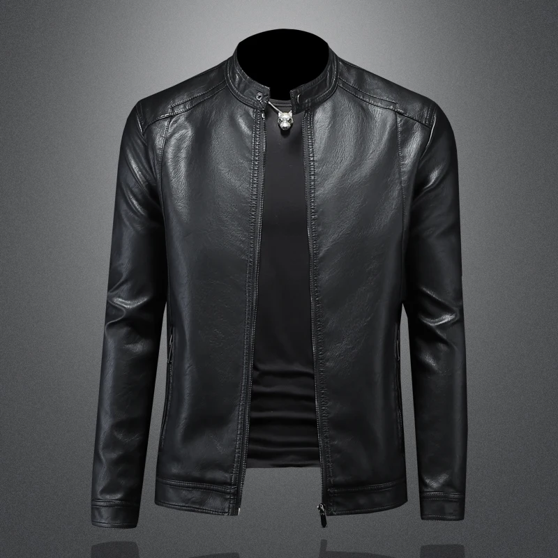 New autumn and winter jacket men's high-quality stand up collar zipper slim fit leather jacket motorcycle leather jacket M-4XL