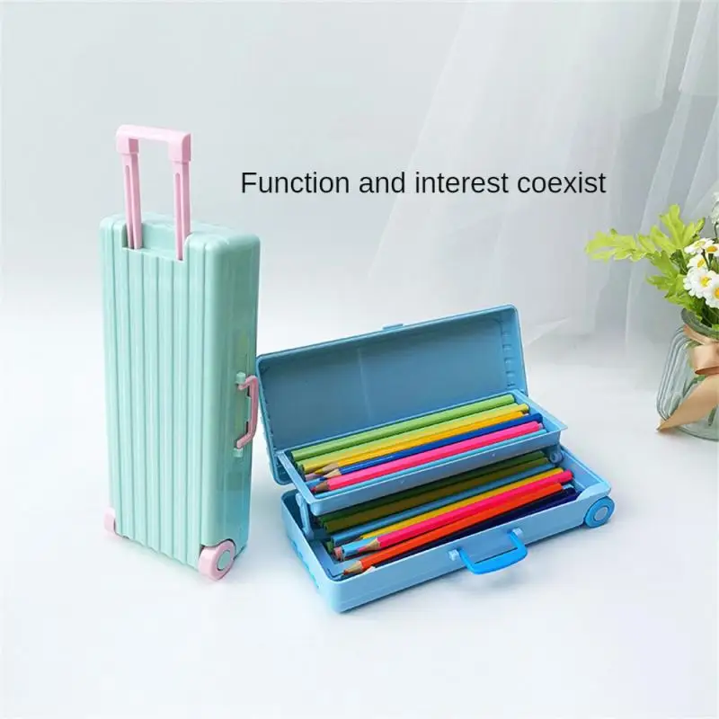 

Upgraded Trolley Case Shape Double-layer Stationery Box Cream Glue DIY Pen Box Student Creative Desktop Storage Box Pencil Cases