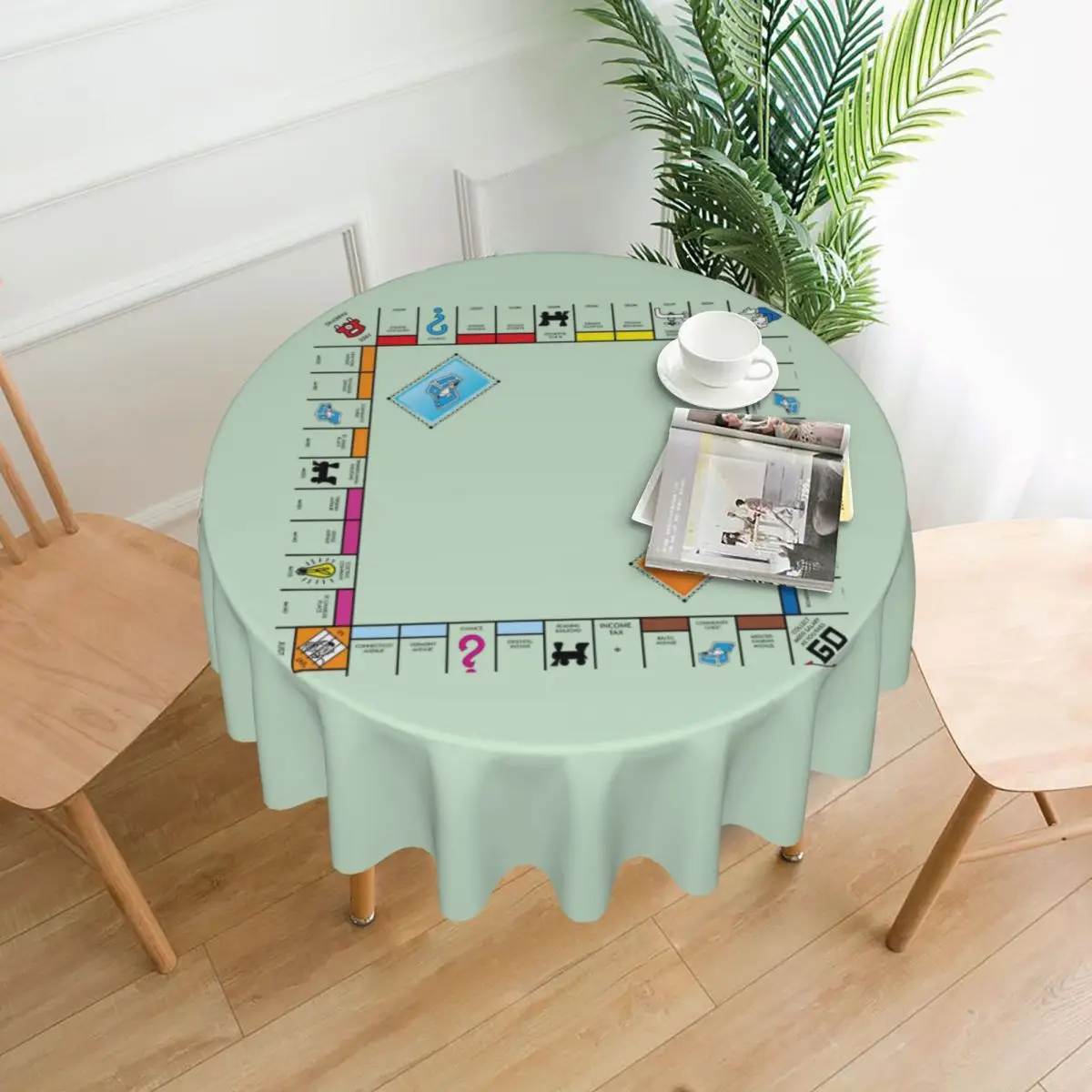 

Board Game Board- Monopoly Waterproof Round Tablecloth Oilproof Table Cloth for Kitchen Events Dining Table Cover 60 inches