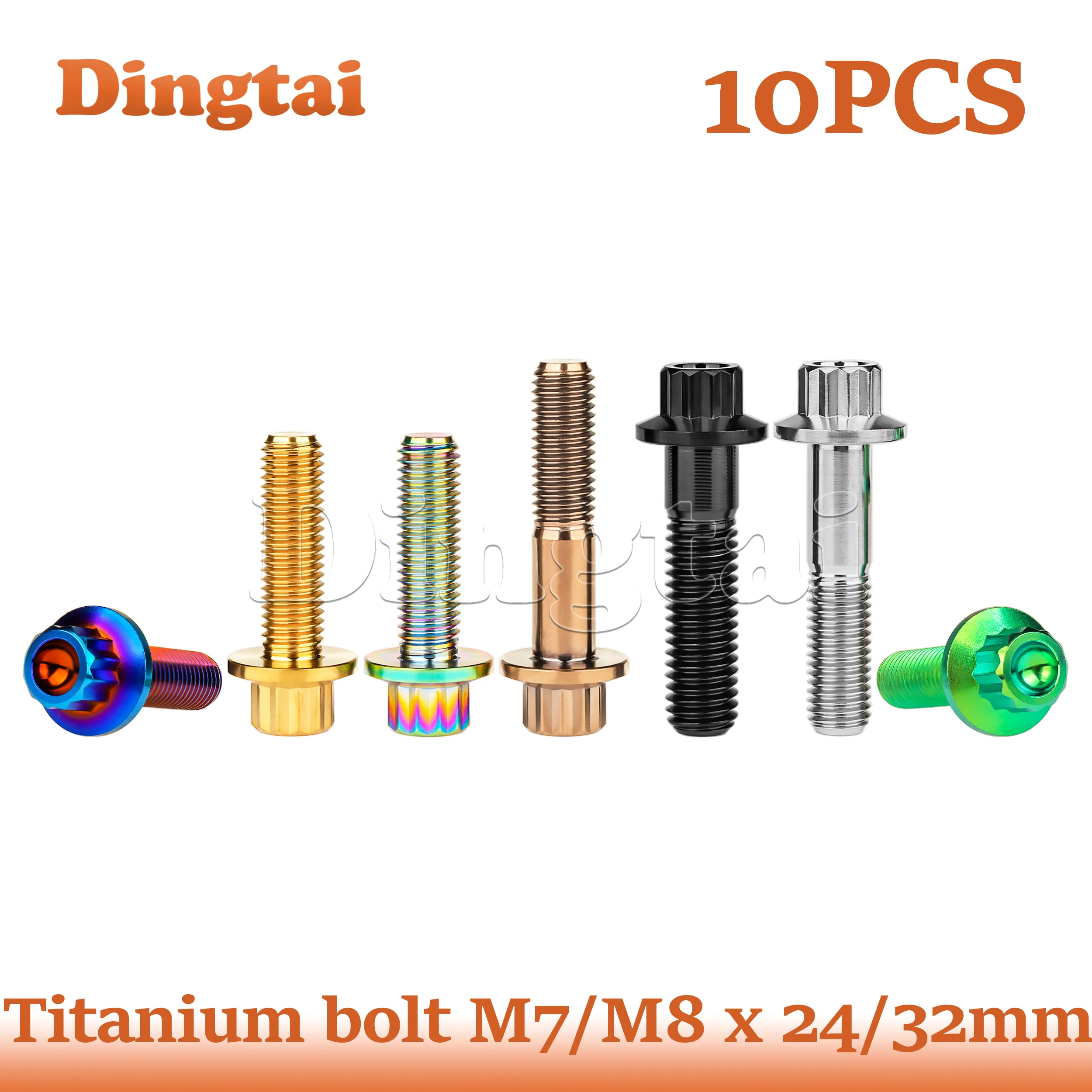 

Dingtai Titanium Bolt 10PCS M7/M8 x 24/32mm Grade5 Titanium Forged Screws 12 Tooth Profile Flange Head Tamper Proof Torx