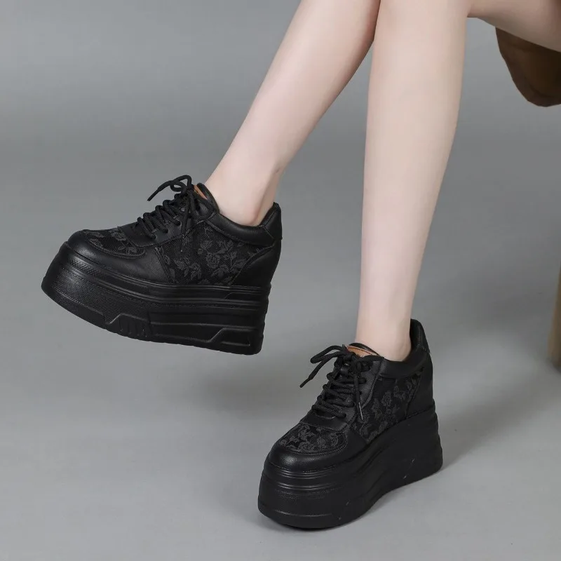 

2026 New 10CM Height Increase Women's Shoes Summer Single Mesh Surface Breathable Small Thick Sole Light Wedge Heel Casual Shoes
