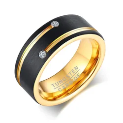 Tungsten Rings Men Matte Black Gold-color Zircon Ring Anti-scratch Waterproof Jewelry for Men Wedding Gifts
