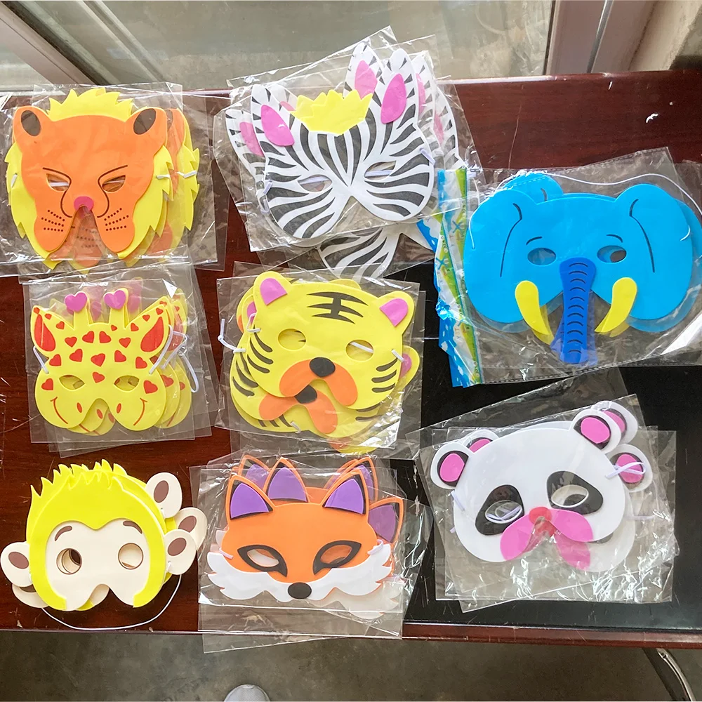 

8pcs Jungle Woodland Forest Animals Masks Birthday Decorations Fox Monkey Elephant Deer Zebra Lion Cartoon Dress-Up Party Favors