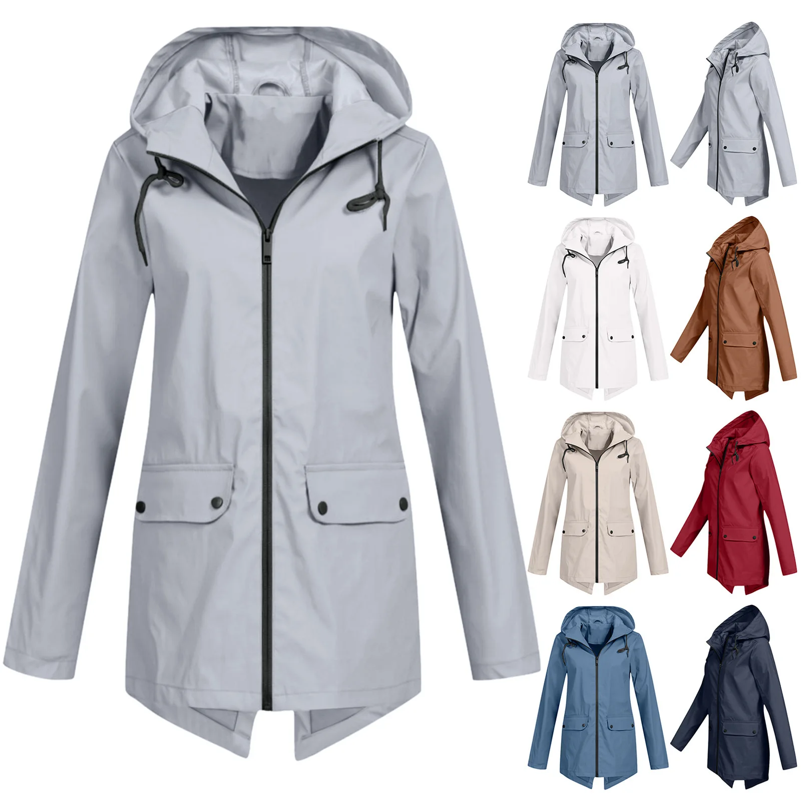 Waterproof clothing zipper hooded lightweight outdoor waterproof raincoat jacket thin outdoor jacket for women