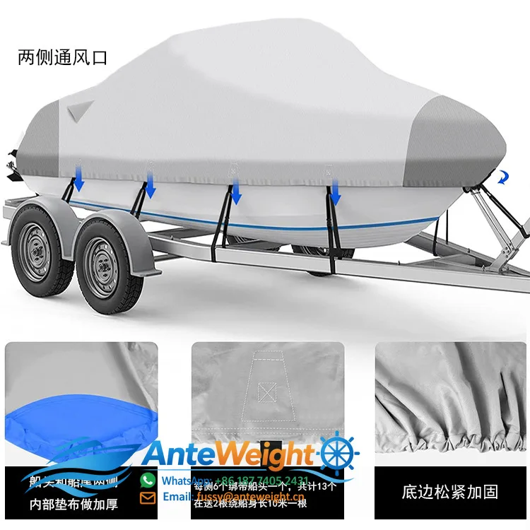 600D Oxford Boat Cover with Center Console Roof, V-Shape & Square Design | Rainproof Yacht Shield & Boat Protection