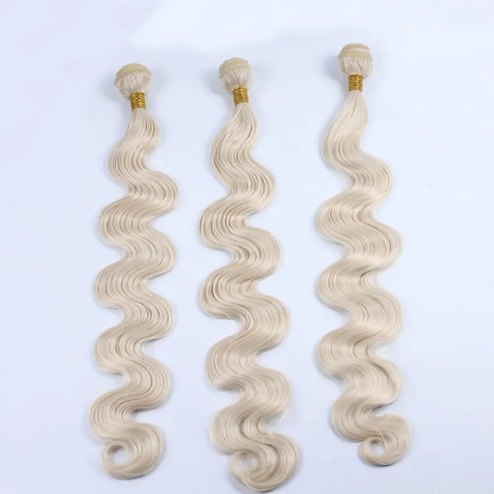 Hot Sale Hair Weave Blonde Color 613,Synthetic hair Weaving Blend Bundles Soft Longer Pure Gold Hair Extension Body Wave 100g