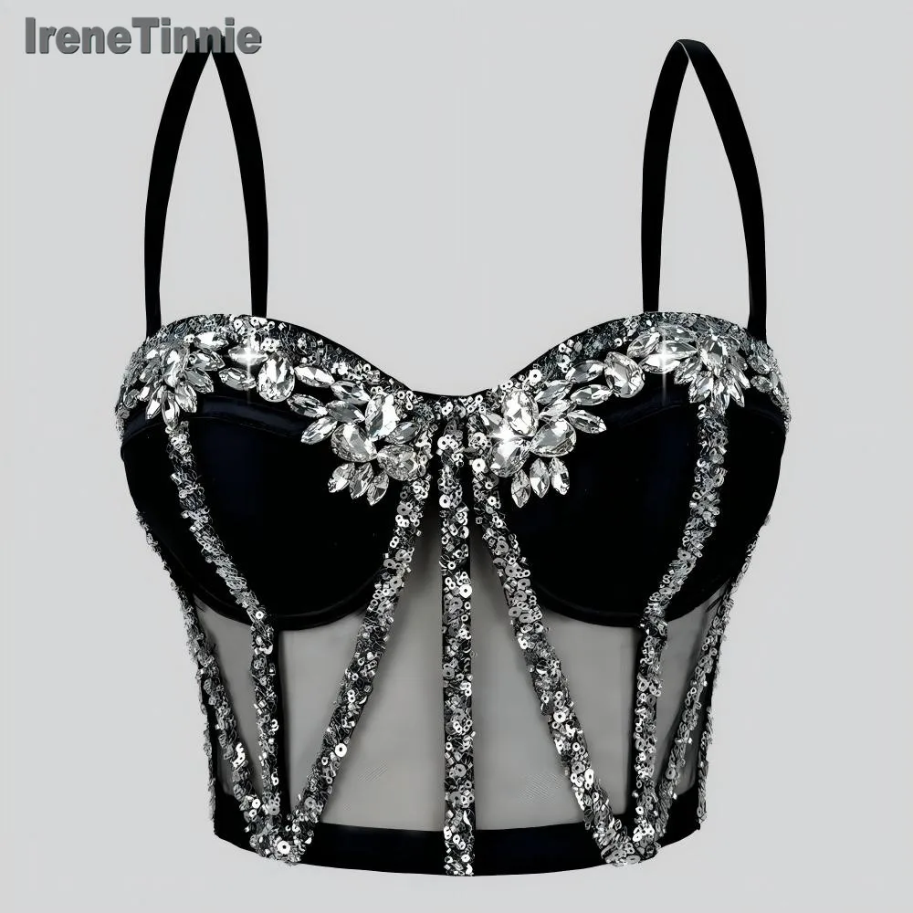 

IRENE TINNIE Winter Cropped Sexy Slim Bra Corset Women Tops 2025 Flickering Diamond Crop Top To Wear Out Nightclub Mujer Camis
