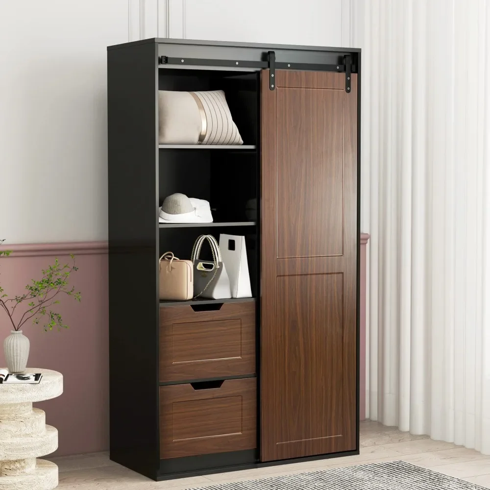 New 71-Inch High Wardrobe and Cabinet with Classic Sliding Barn Door-Clothes Locker