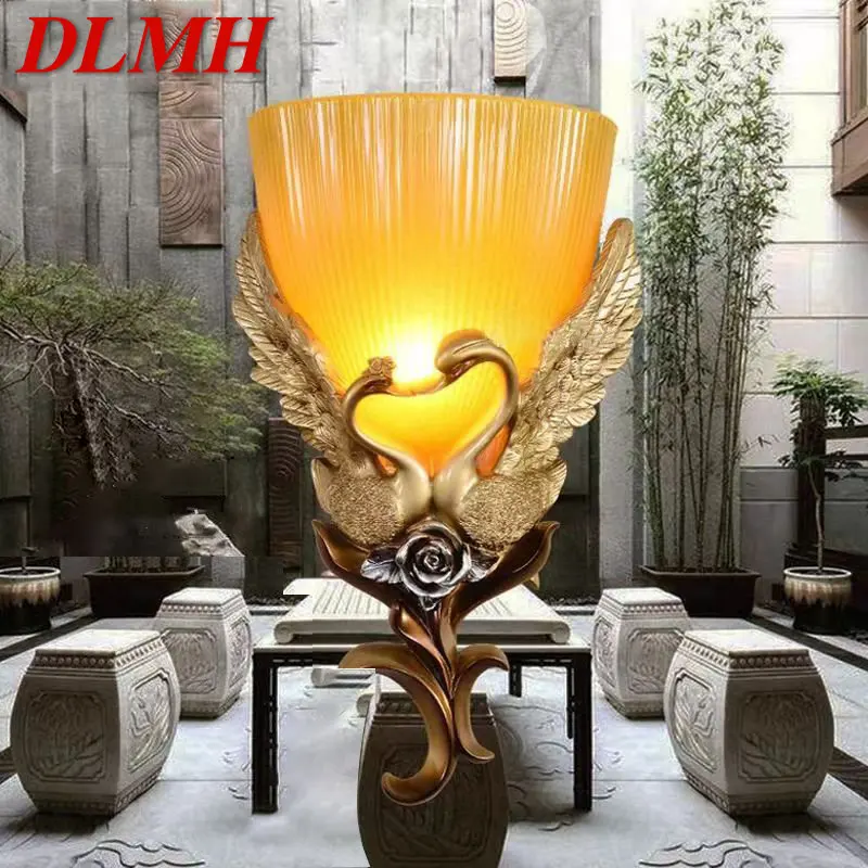 

DLMH Contemporary Swan Wall Sconce Lamp LED Indoor Gold Romantic Creative Lighting for Home Living Room Bedroom Decor