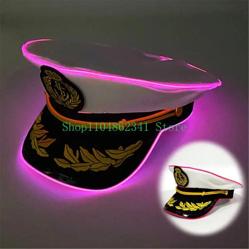 

652F Embroidered LED Light Captain Hat For Night Gatherings And Celebrations