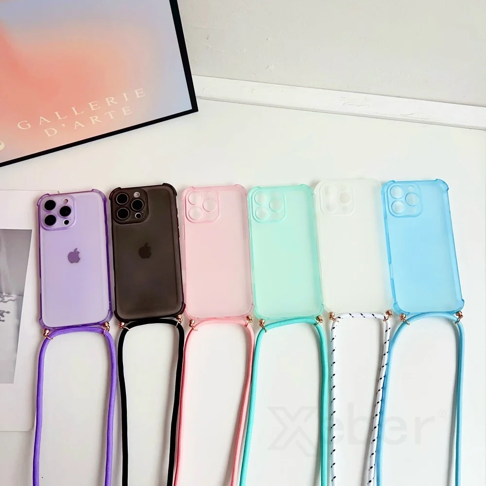 Crossbody-Trageband, mattes, stoßfestes Gehäuse für iPhone 18 17 16 Pro Max 15 14 13 Mini 12 11 XR XS 8 Plus, transparente, weiche TPU-Hülle – Detail 1