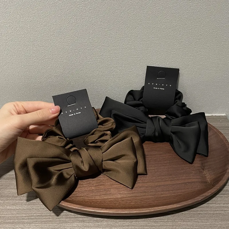 Luxury Satin Silk Bow Streamers Hair Ring Knotted Scrunchie Women Ponytail Hair Ties Solid Color Rubber Band Hair Accessories