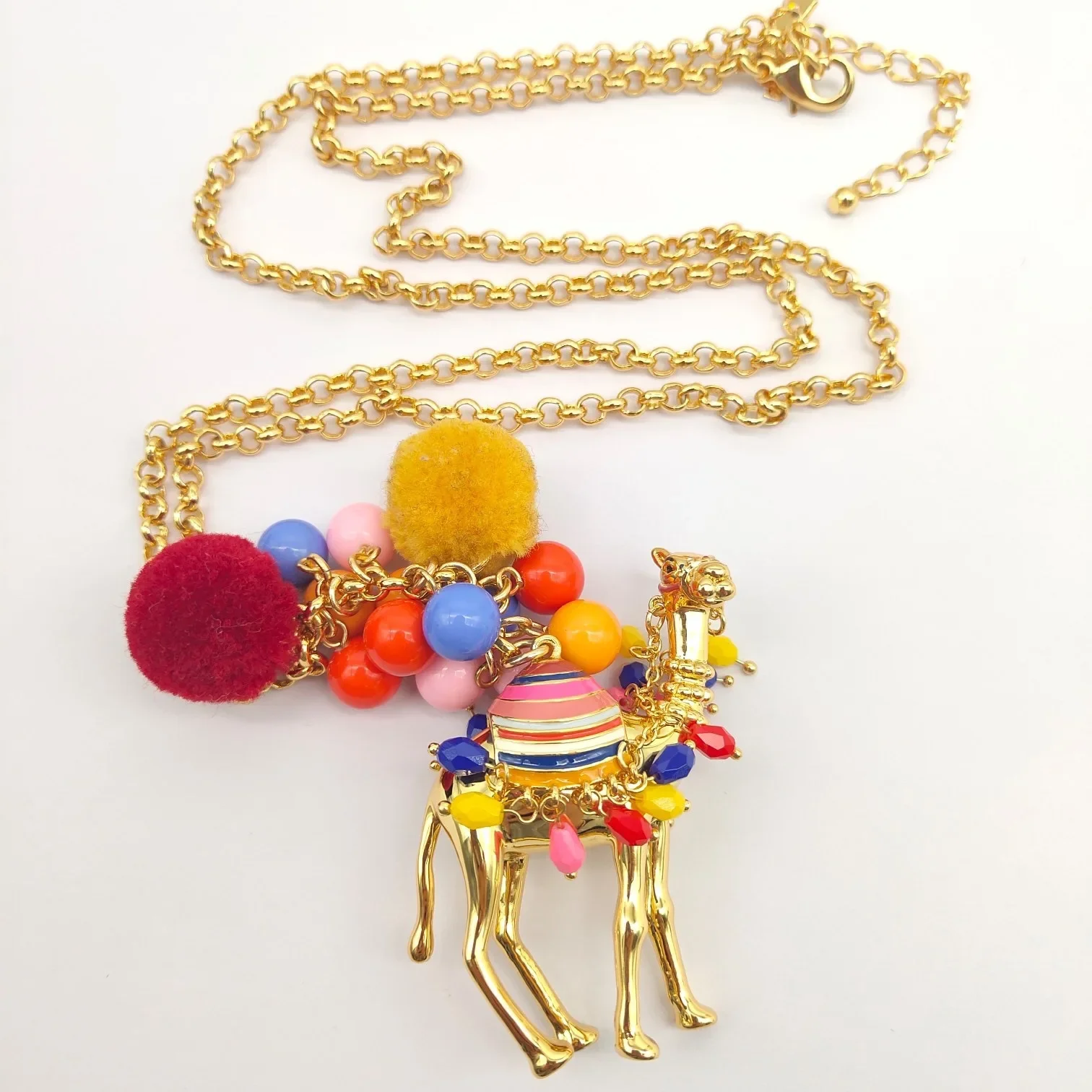 European Vintage Ethnic Style Long Enamel Colorful Pom-Pom Camel Necklace - Beautiful Sweater Chain