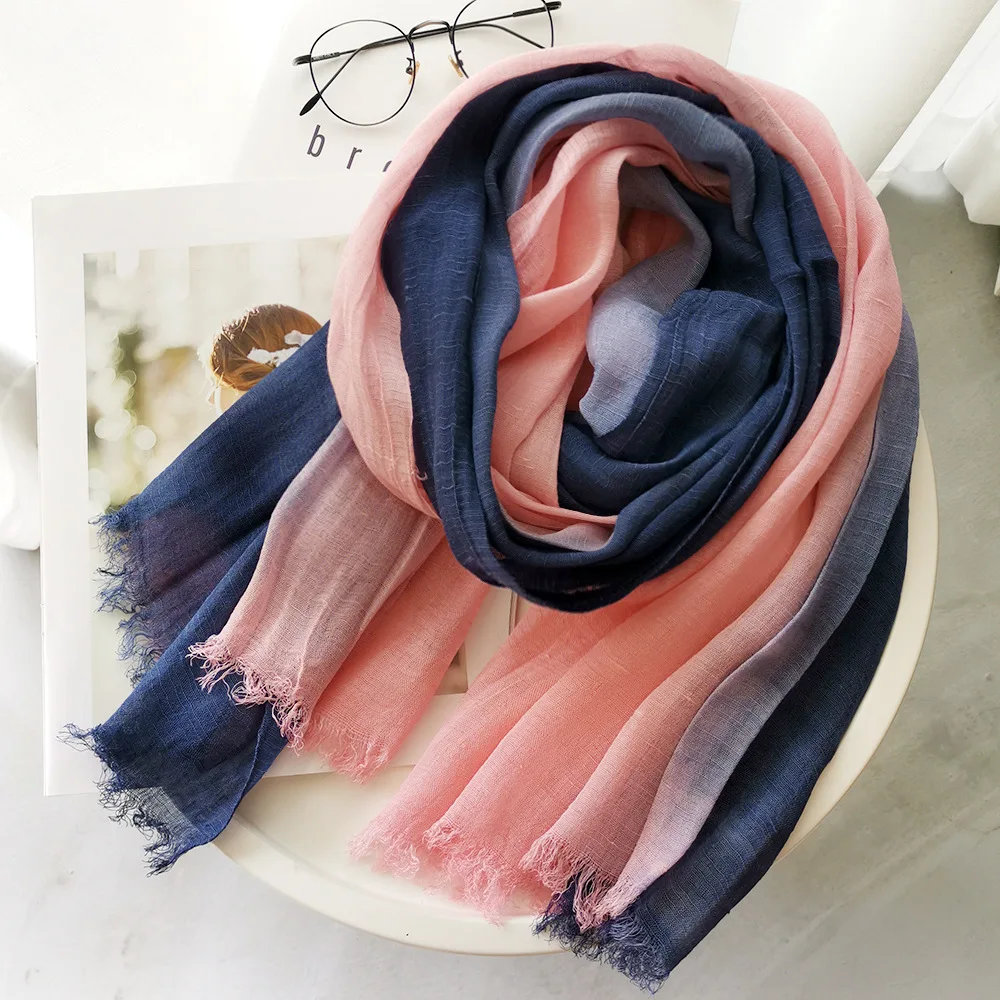 Beautiful Women Foulard Gradient Color Elegant Winter Cotton Tassel Long Scarf Bandana Shawl Hijab 90*190cm