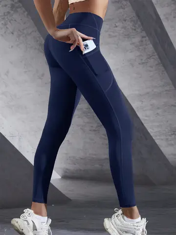 Nya högmidjade leggings för kvinnor, stretchiga yogabyxor, tights med fickor, push up, fitness, löpning, sportkläder, enfärgade byxor 8 best sales Mallas fitness armhävningar - №7
